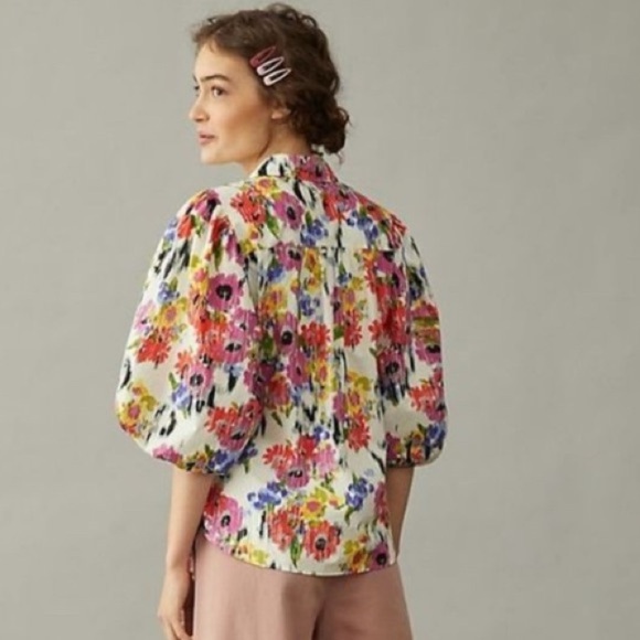 ANTHROPOLOGIE MAEVE Rachael collared  Floral Blouse Balloon Sleeve Size Medium - Picture 4 of 12